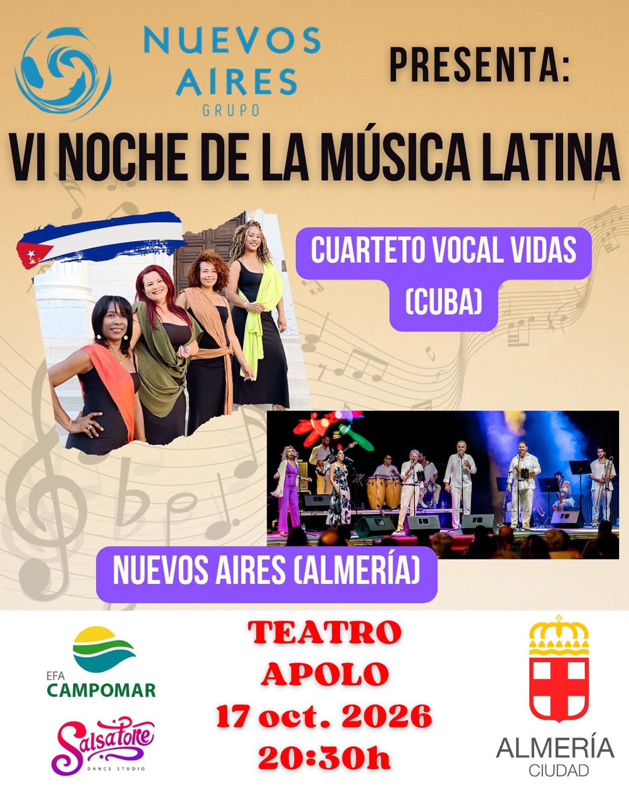 Imagen de la noticia: Nuevos Aires y el cuarteto cubano Vocal Vidas actúan el sábado 17 en el Teatro Apolo