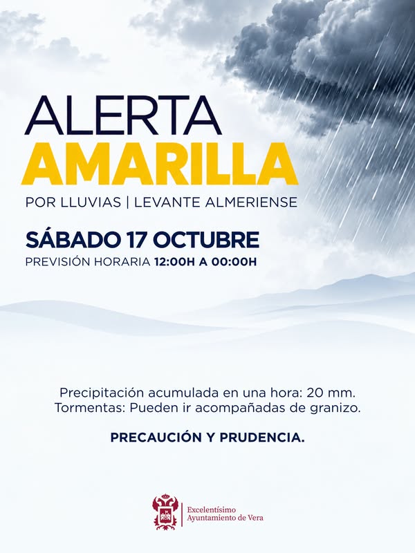 Imagen de la noticia: Vera activa el aviso amarillo por lluvias y tormentas este sábado hasta medianoche