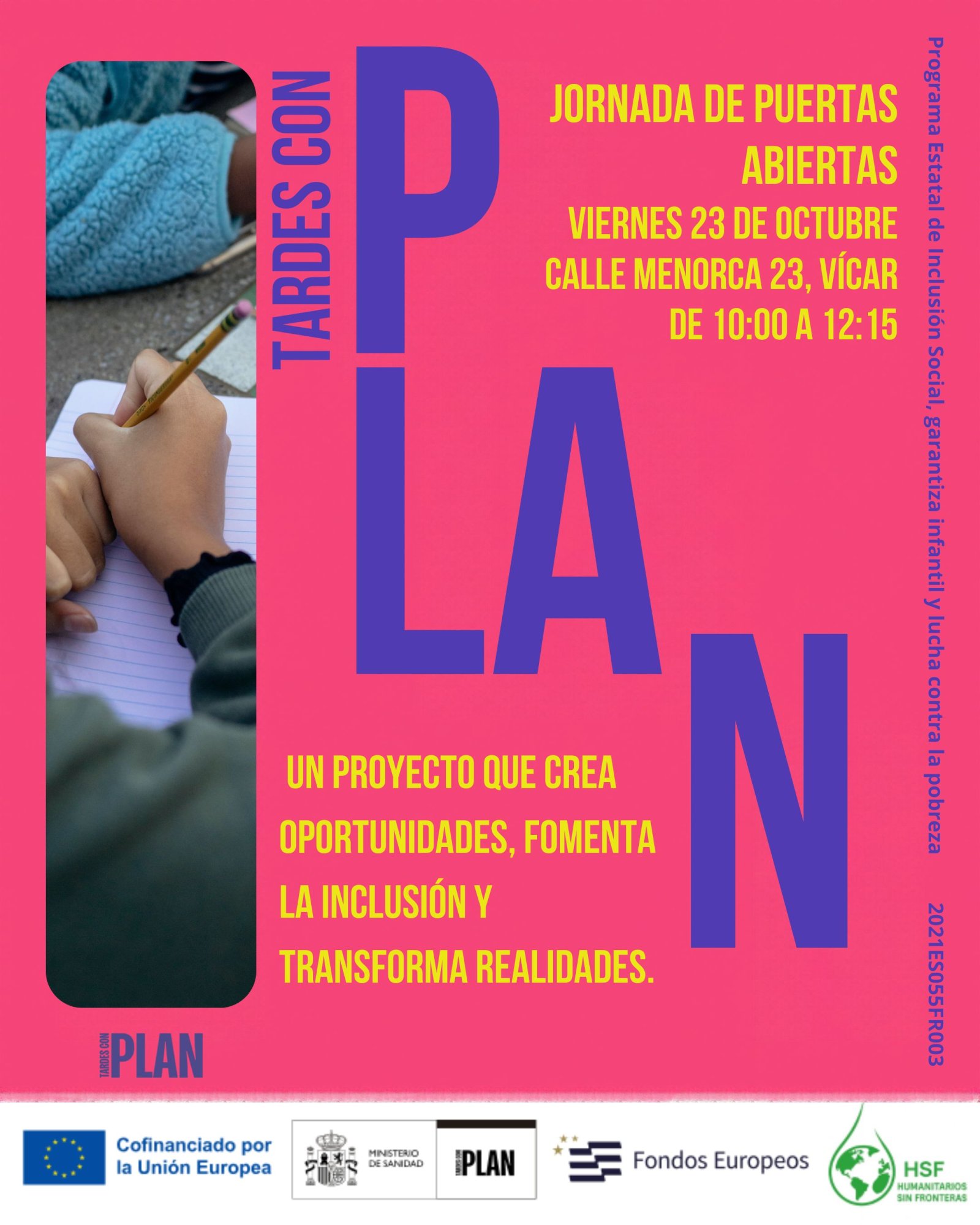 Imagen de la noticia: Vícar acoge el viernes 23 la jornada de puertas abiertas de «Tardes con Plan»