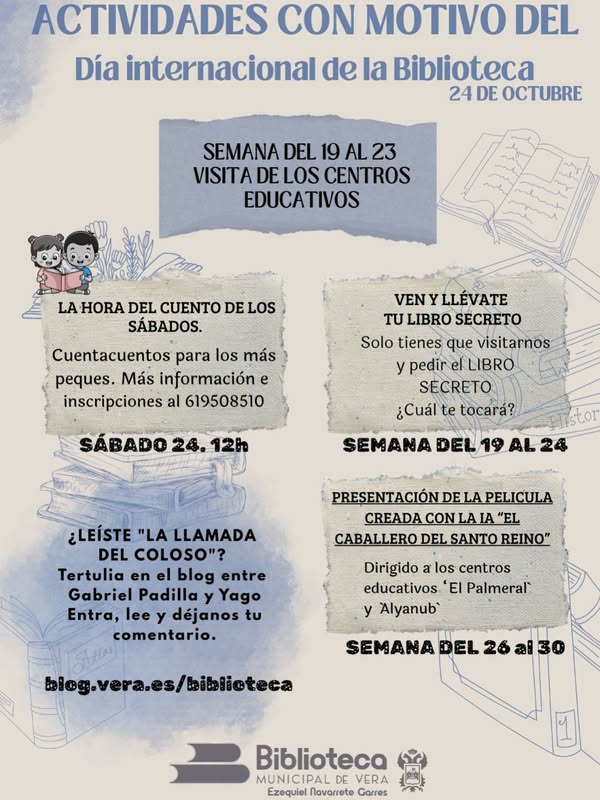 Imagen de la noticia: Vera celebra el Día de la Biblioteca con cuentacuentos, un «Libro Secreto» y cine con IA